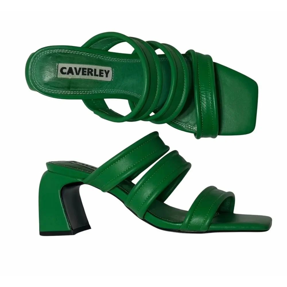 Caverley Katie Mule Heels Bright Green Leather size 38 US size 7-7.5